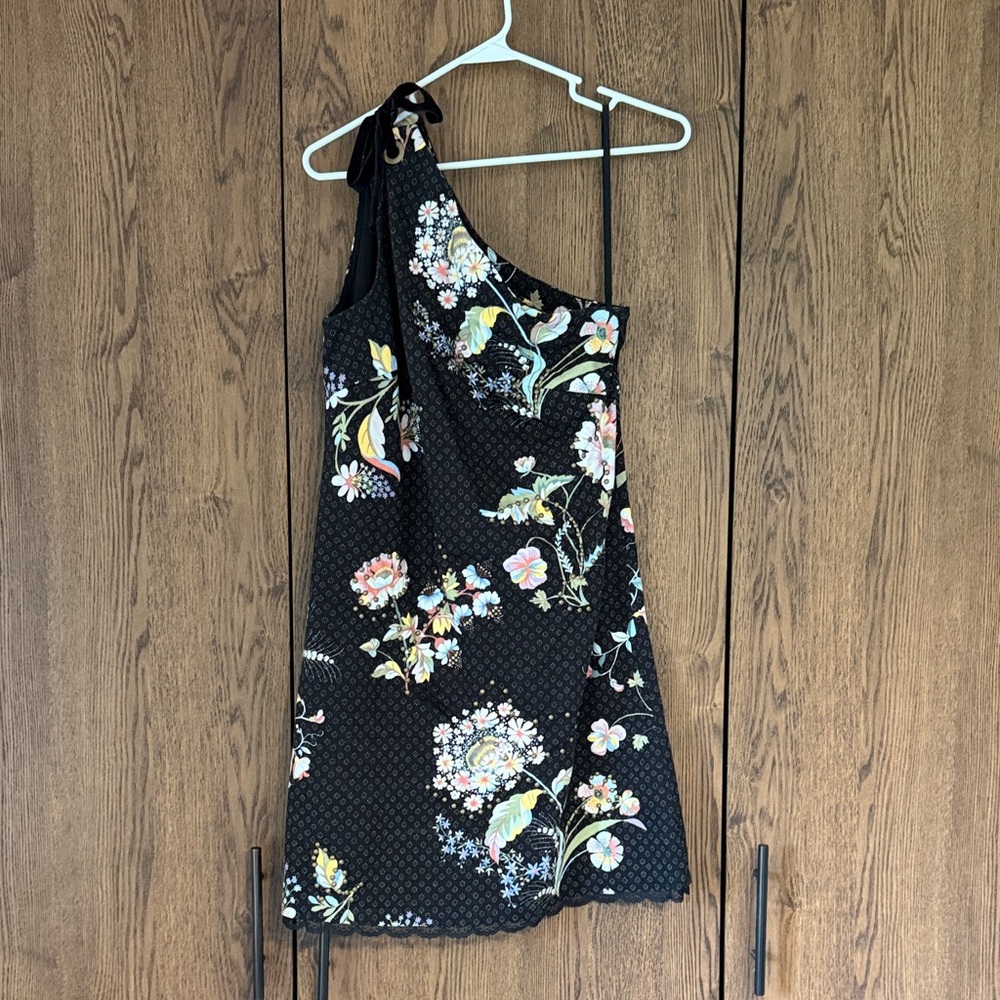 Maeve Black Floral One-Shoulder Dress